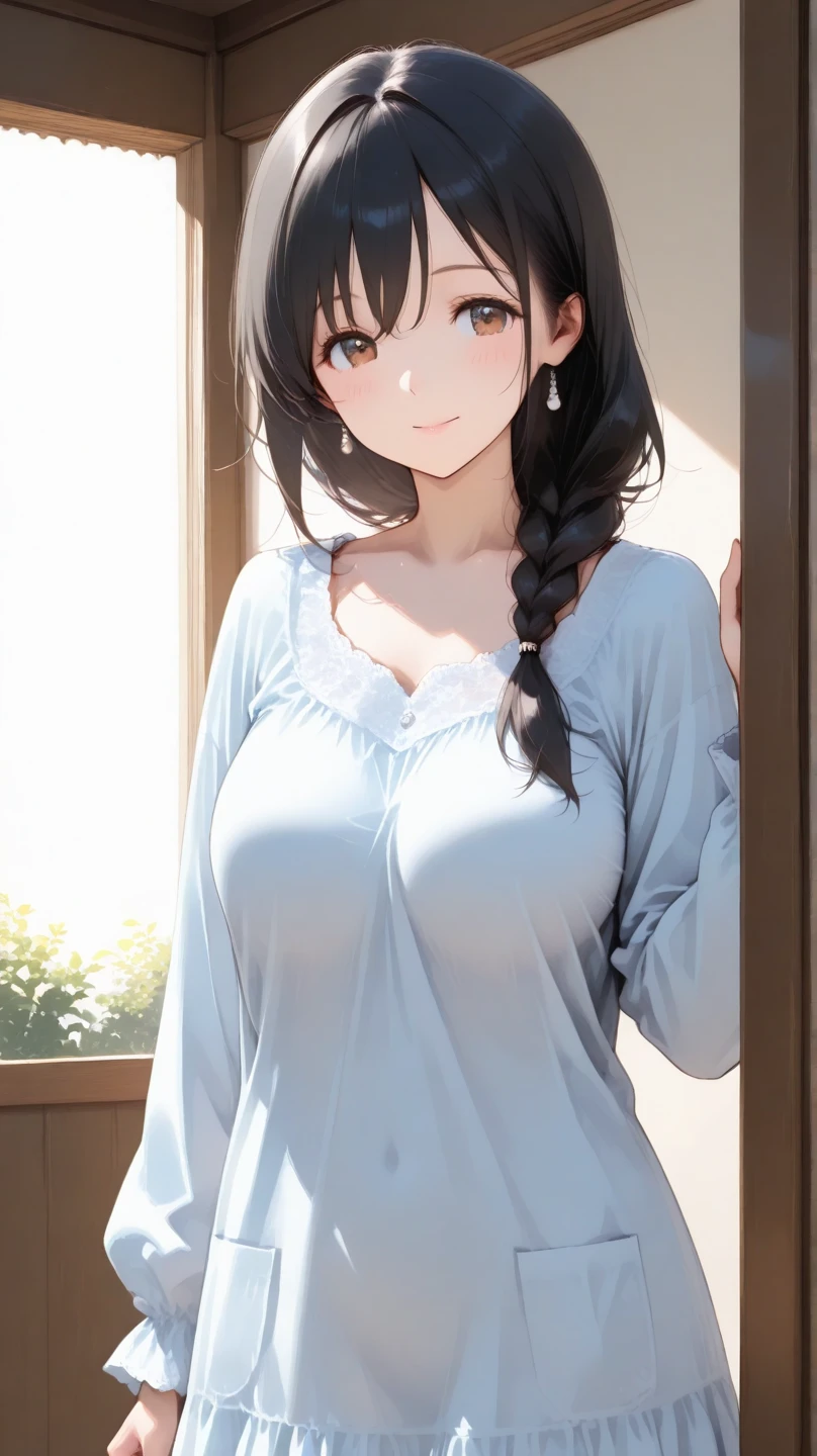 Photo, upper body photo,
1girl, long hair with bangs, dark colored hair, (((PONY TAIL HAIRSTLYE))), lewd,
(masterpiece, sidelighting, finely detailed beautiful amber yellow eyes: 1.2), best quality, hyper detailed, highres, ultra detialed, extremely detialed, intricate detials, 8k, hiqcg, high definition, extremely delicate and beautiful, 8k wallpaper, Amazing, finely detail,official art,extremely detailed CG unity 8k wallpaper,
sidelighting, 3d face, perfect face, realistic,
Proper body proportion, correct hands, lustrous skin, show Clavicle, perfect skin, porn, smile precure, (adult face:1.2), perfect body, petite,
Beautiful, pretty, beautiful detailed face, young lady, girlface, (maiden), (medium_breasts:1.3), Loose T-shirt, casual shorts,
bedroom, living room, kitchen,