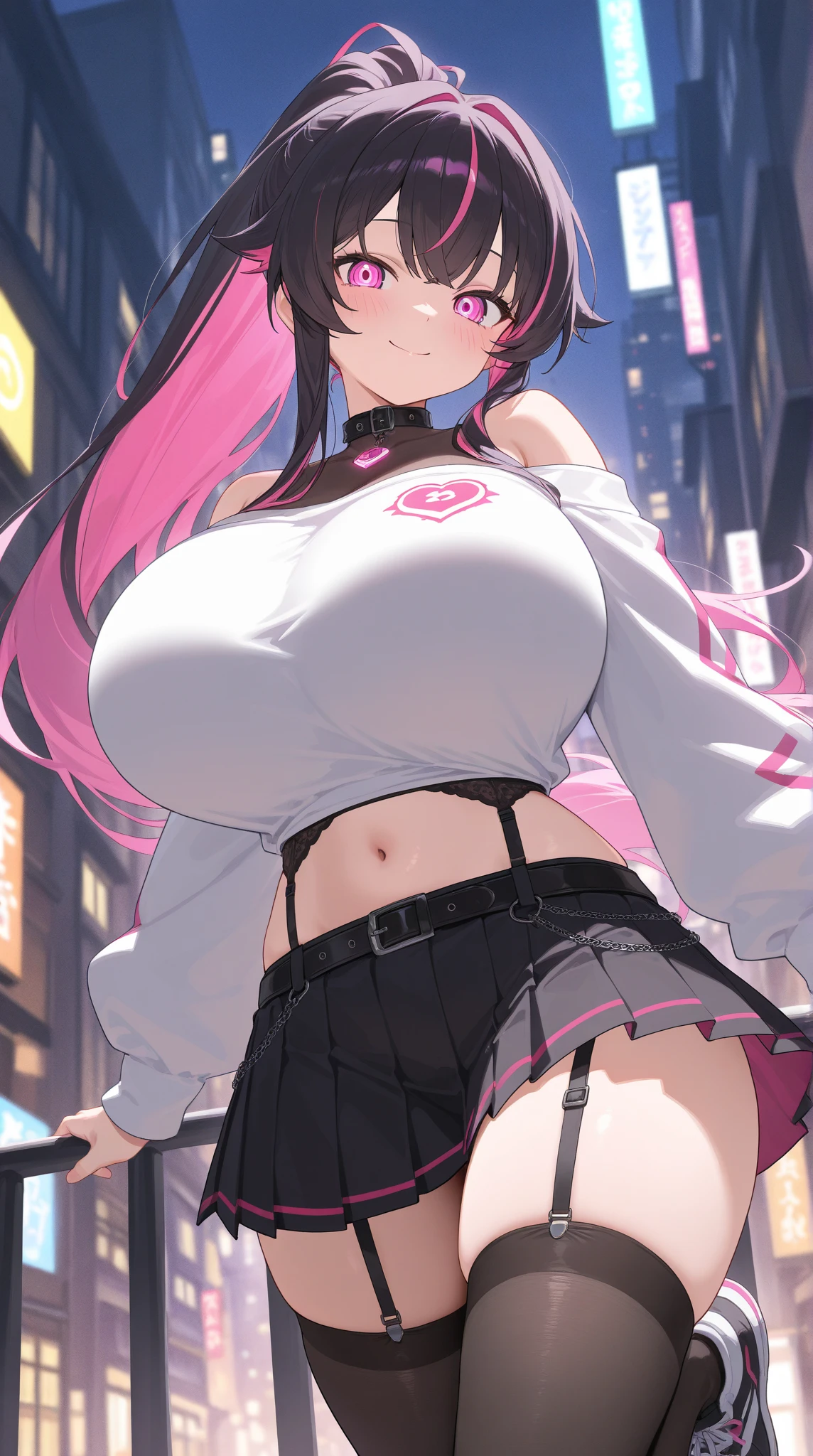 Hentai、High resolution、cruel smile、Her breasts are super big、Smile PreCure、An evil, plump magical girl spreads her legs with a magic wand on the rooftop of a high-rise building late at night.、A lewd black magical girl dress with frills、Perfect proportions、Cowboy Shot、Fatty thick legs、Sweaty、Clear eyes