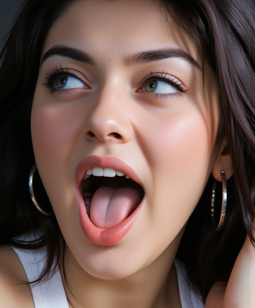 emily ratajkowski、1 girl,debris flies,,award winning photos, very detailed, focus the eyes clearly, nose and mouth,face focus, super close up of face、((woman with open mouth and closed eyes)),20-year-old,black hair、symmetrical face,realistic nostrils、angle from below、elongated C-shaped nostrils,,,sweaty and shiny skin、Lighting that highlights glowing skin with sweat、((sharp nose))汗でglowing skin、shiny skin、sweaty hair、sun'Rays shine、(wrinkles between eyebrows))(cum on tongue)、deep kiss、((thin eyebrows))oily skin、glowing skin、double eyelid、wet and shiny tongue、Beautiful face woman with wet tongue full of foam、Beautiful woman、medium hair,roll your eyes、shortcut、Harajuku street、spring、Spring Coat