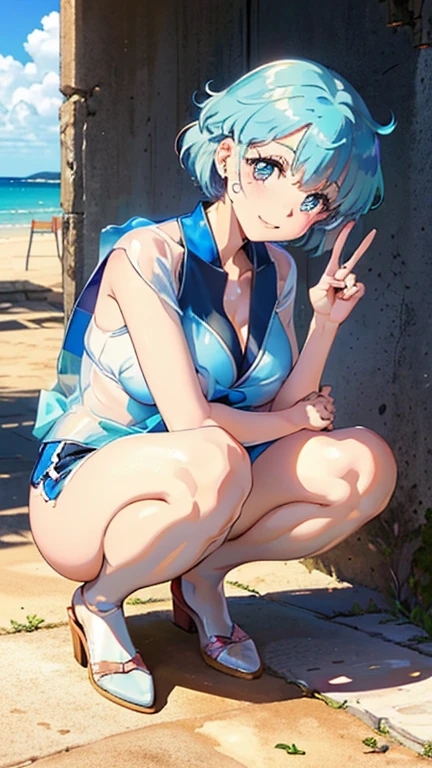 1girl、vtuber-fullbody、highest quality、Masterpiece、Official Art、The best composition、Super detailed、Standing in front of the viewer、short hair、Simple bikini、Small breasts、barefoot、