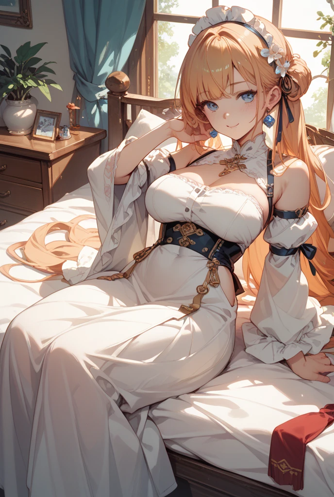 masterpiece,best quality,highres,<lora:CygamesJeanneV4:0.7>,depth of field,cinematic lighting,dynatic angle,dramatic angle,despair,blonde hair,blue eyes,hair ornaments,costume3,chained,sei otome,imprisoned,bound,cuffed,wrist cuffs,white dress,huge breasts,prison,jail,teeth,hands above head,arms up,chained,sitting,chained wrists,straws