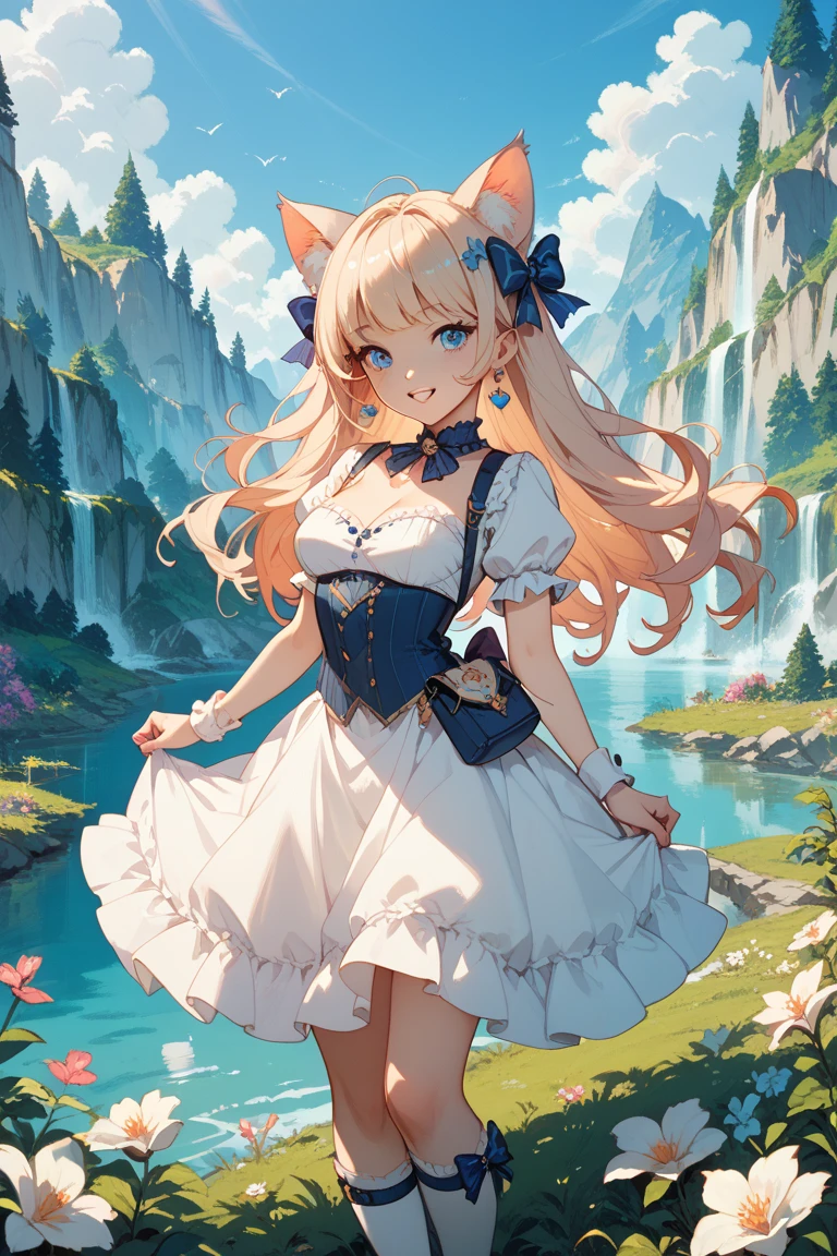 Cute girl with elf ears big pink lips fairy land blond curly hair with a horse