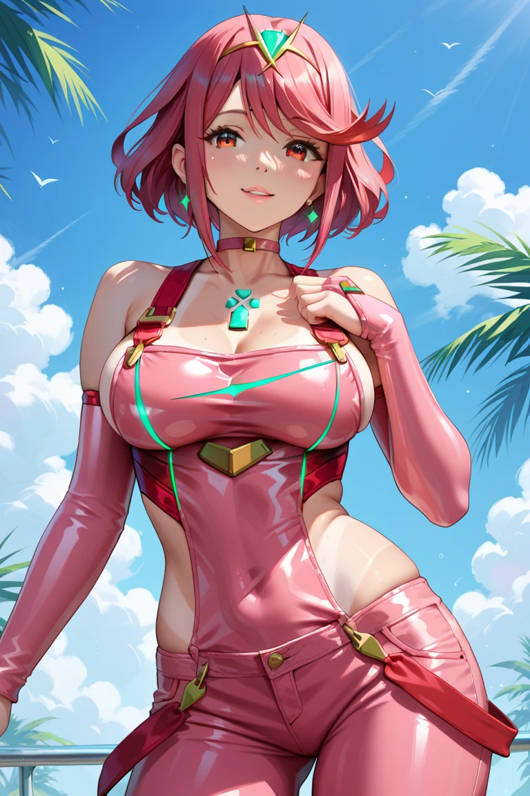 (Obra maestra, La mejor calidad:1.2), Detalles intrincados, Arcade Miss Fortune, 1girl, escote, Mangas separadas, tiene, auriculares, cabello rubio, cabello multicolor, ombligo, maquillaje, (hembra madura:1.2), senos grandes
