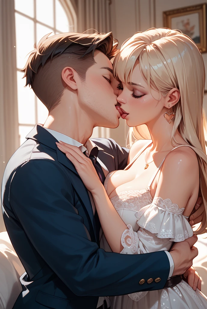 A scandalous girl kissing a scandalous boy