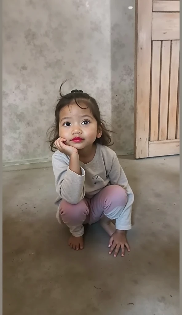 Little baby 1 year old. Sitting at the floor and having fun