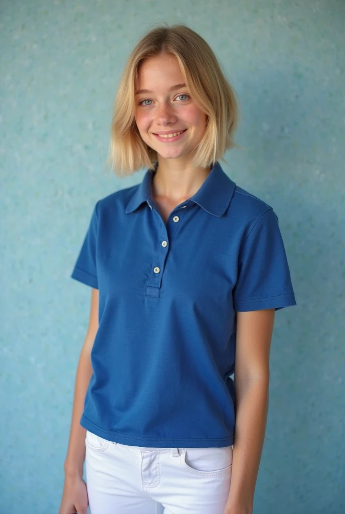 photo of R3dF0x_HM-135, a woman, perfect hair, (modern photo), wearing blue polo shirt, khaki pants, light blue vest, 70mm medium telephoto (analog, cinematic, film grain:1.3), Energy Harvesting Facility, Complex harnessing energy from solar, wind, and advanced fusion reactors., detailed eyes, professional pose, (epiCPhoto), (looking at viewer:1.1), (cinematic shot:1.3), (Rembrandt style lighting), OverallDetail