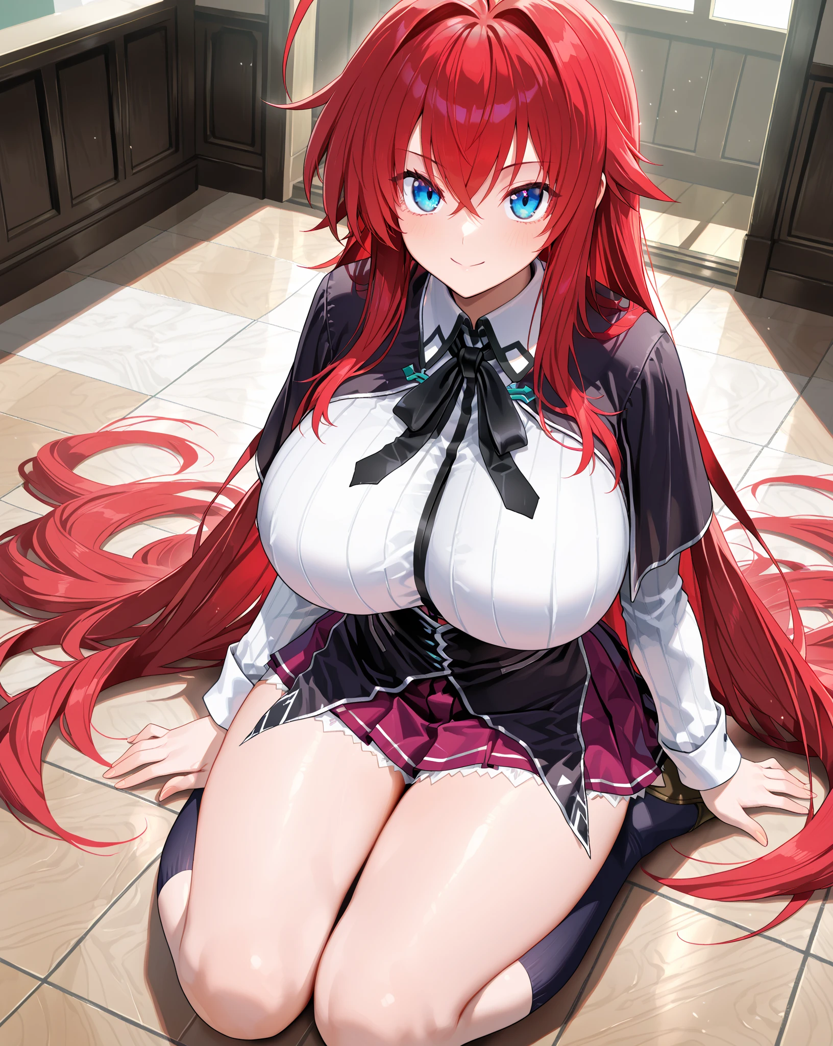 beautiful japanese anime lady wear rias gremory outfit sexy with red hair