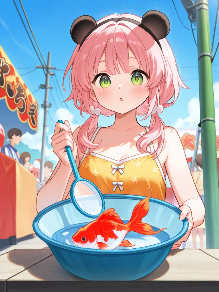 (Highest quality, 8k, 32K, masterpiece, Ultra-high resolution,:1.2),born, One girl,Super cute , Natural light,透明にShining Eyes, 20-year-old ,Fair skin, Girl with pink hair, Wearing a swimsuit, Sexy pose,Fantasy Background, clear, Shining Eyes, Eel bowl, Unadon, Japanese food, Eating unaju, Twin tails