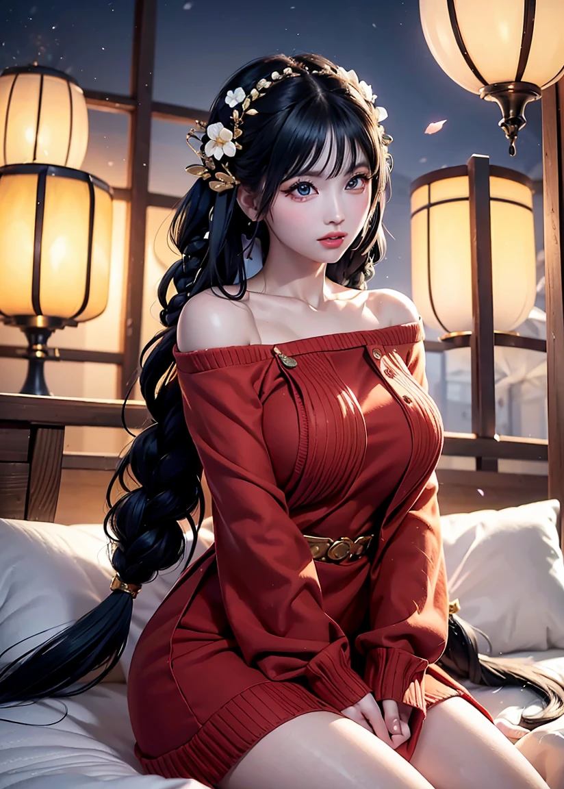 一个女孩Lying in bed，Dressed in suspender pajamas，Face up，Raise your legs slightly，Front view super detailed beautiful big breasted girl 16 years old. Ultra HD, 4K, 8K, Movie，whole body，Lying down，Long legs，Very big breasts，whole body捕捉，（（（Lying in bed））），（（（whole bodyLying in bed））），big bed，Off-shoulder，Shoulder-length skirt，Lying in bed，Sleeping on the pillow，Lying down，Headrest pillows，（（（平Lying in bed））），whole body平Lying in bed，（Long hair），Gray Eyes，Cover your chest with your hands
