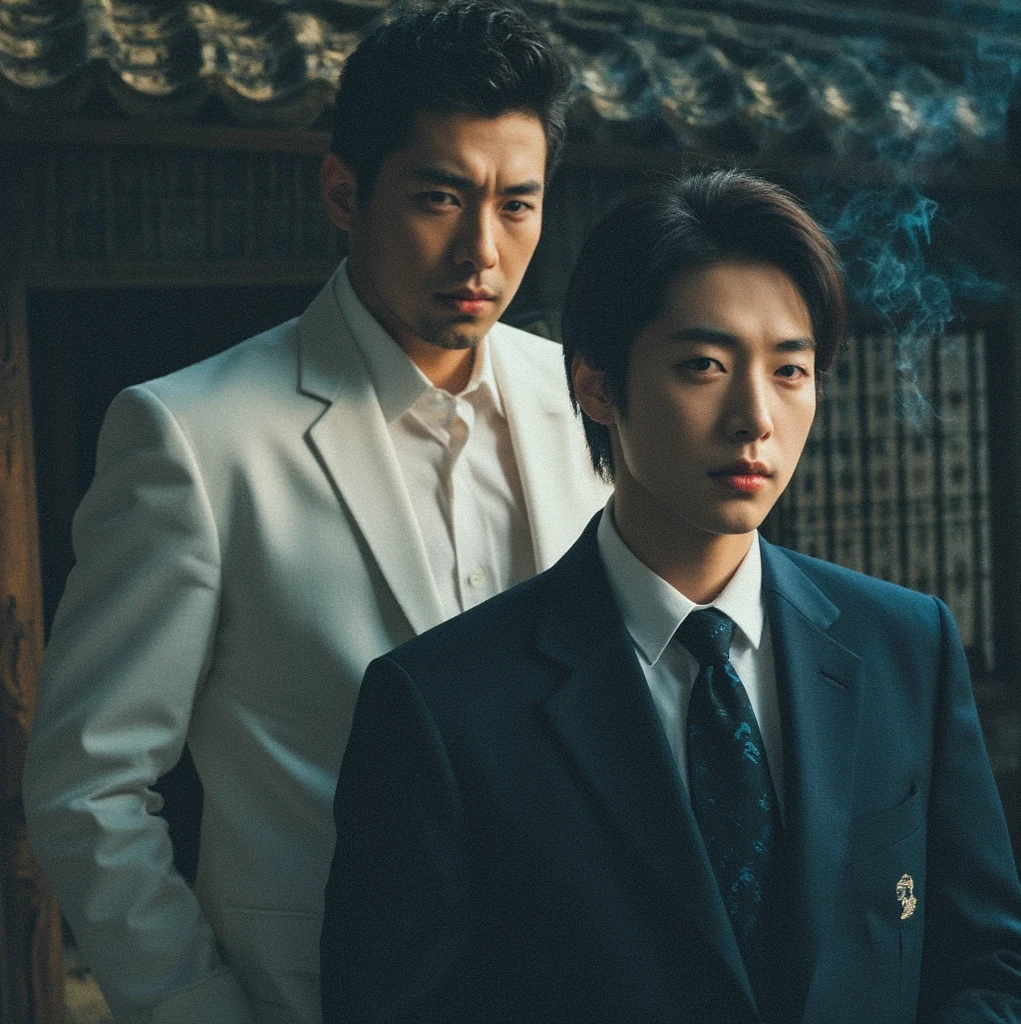 masterpiece, Best Quality, two men, handsome athletic well-dressed 30 year old japanese mafia gangster Man hugging a muscular 30 year old muscular taiwanese hawker man, directly staring at each other romantically, hands stroking face, gentle smile, soft hair, exposed chest, full body, telephoto, super sharp focus, photorealistic, perfect hands, perfect fingers, perfect face, perfection, creative artistic framing, creative artistic angle, hongkong in the 70s setting, cinematic lighting, sexy, gay, homoerotic, scene evokes beautiful emotions of immense love and nostalgia, nostalgic, vintage photography, intricate details, highly detailed, rule of thirds, golden ratio, fill frame