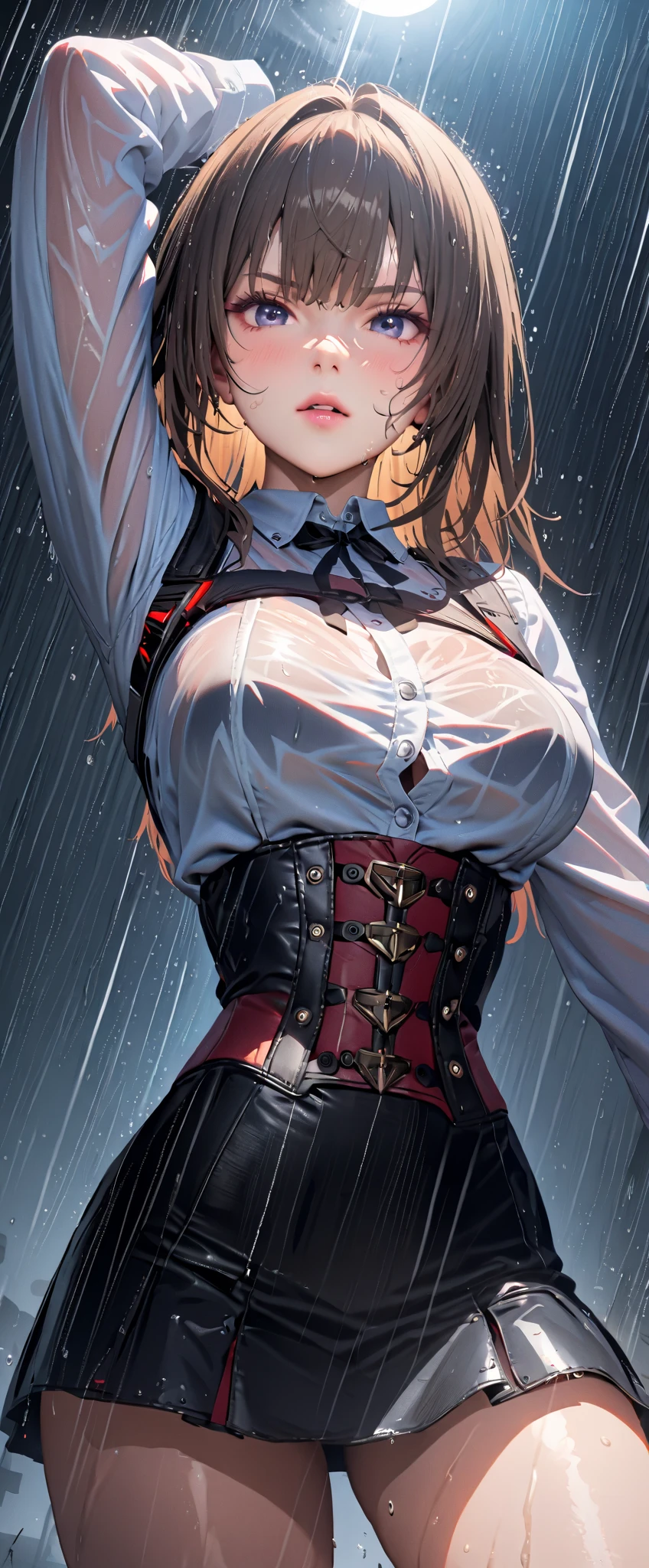 (masterpiece:1.2, Highest quality), (Realistic, photoRealistic:1.4), Beautiful illustrations, (Natural Side Lighting, Cinema Lighting), Looking at the audience, Upper Body, (Front view), 1 girl, Perfect Face, Symmetrical cute face, Glowing Skin, Baby Face, Long eyelashes, (Large Breasts), (Wide Hips),Beautiful Hair, Beautiful Face, Beautiful and beautiful eyes, Beautiful body, Beautiful breasts, Beautiful thighs, Beautiful legs, Beautiful fingers,(Beautiful blonde),(Cute Smile:1.2, Superior),Knee socks,Layered skirt,(Clothing Belt:1.5),((Sexy Bondage Cosplay:1.5)),Bikini Tops