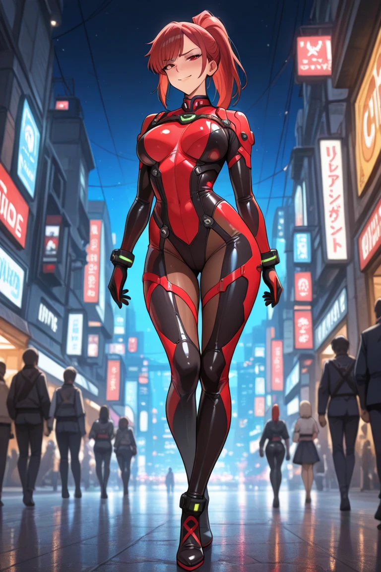 Evangelion plug-in suit male focus Nagisa Kaworu pilot suit super big breasts breast enhancement 白長髮 害羞 standing alone in the science fiction city full body shot