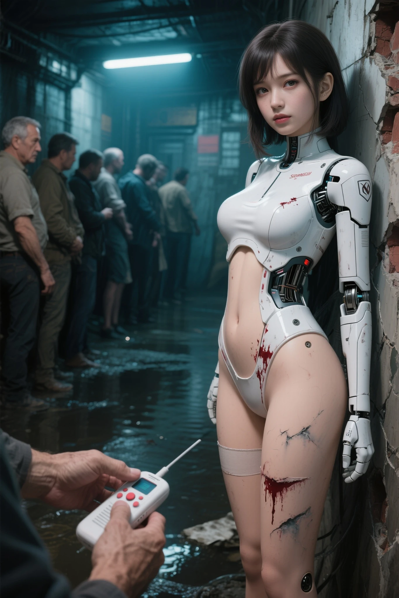 (Detailed illustrations,Very detailed and detailed drawing,Delicate lines with slow and rapid,Realistic texture expression),[Color tressed main line],Inorganic concrete room[Night Hospital],(Japan adult female[28 year old](Zombie Nurse))Hair put together [SKINNY((Small breasts))][pale skin](sickly look),([bandaged]Bondage Fashion),[[Return blood]],(Fine and beautiful skin expression [Transparency]),[Perfect eye details (Iris beautifully drawn in every detail)[Jewel-like eyes]],[long and beautiful eyelashes],[Meticulously drawn hair],(Perfect hand details [Beautiful fingers without breakdowns [Beautiful nails]]),(Perfect Anatomy(Perfectly proportioned))[[Full body like]],[Ideal color coordination(Accurate simulation of light-material interactions)],([Precision Detail](detaileds,high-detail)),[[Pale and gentle colors]][Visual art that conveys a sense of narrative] [[Eros in the Natural Body]].