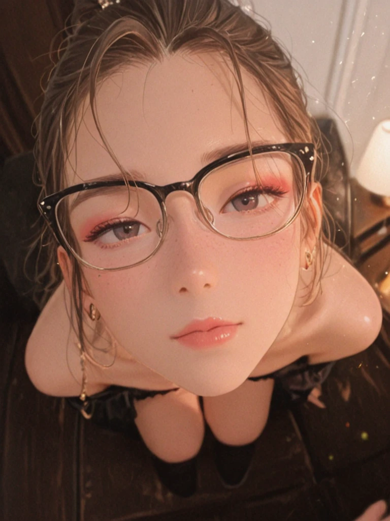 ((Highest quality)), ((masterpiece)), (detailed), One girl, sexy，Young girl，16 years old，Beautiful body lines，Beautiful teeth, beautiful hands，Beautiful legs，Well-balanced body line，Beautiful Hair，Beautiful Face，Beautiful eyes，Blonde Hair，Small breasts，Small but shapely breasts，nsfw，Nude，big round glasses，Black-rimmed glasses, half-open mouth，Red ribbon around neck，blush，Watery eye，Lots of drool coming out of the mouth，Expressions of ecstasy，It&#39;s reaching its climax，（（（A lot of love juice from the pussy））），Standing facing the front，Legs open，Completely naked，Black belt on waist，Pussy in full view，Crying face，Embarrassing、Shy expression，Expressions of ecstasy，It&#39;s reaching its climax女の子