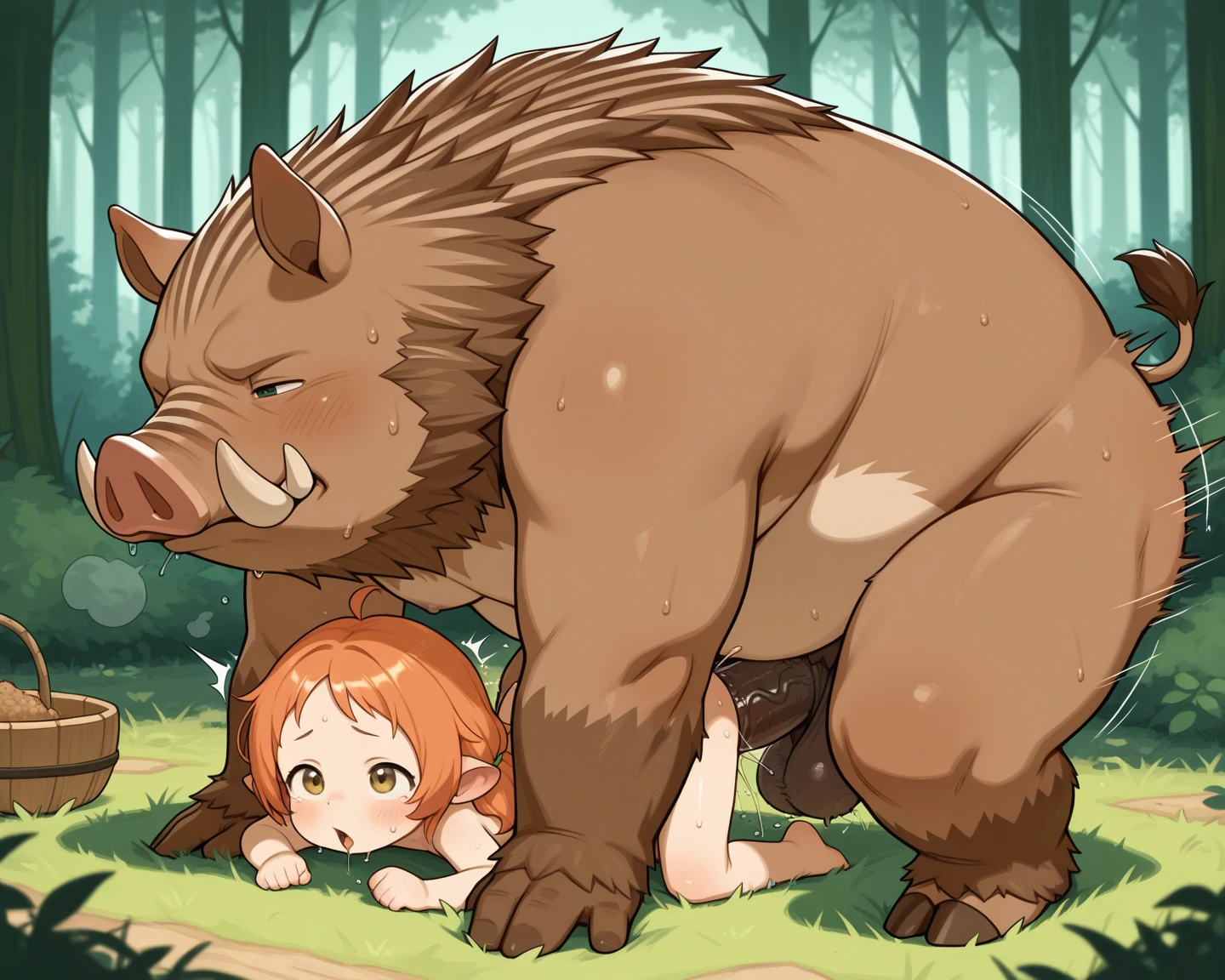 Bestiality, interspecies mating, rape, Raphtalia (The rising of the shield hero), boar, hight quality, best quality, curvy body, masterpiece, intricate details, high resolution, extremely detailed face, perfect lighting,(perfect hands, perfect anatomy), Detailed background, doggystyle,