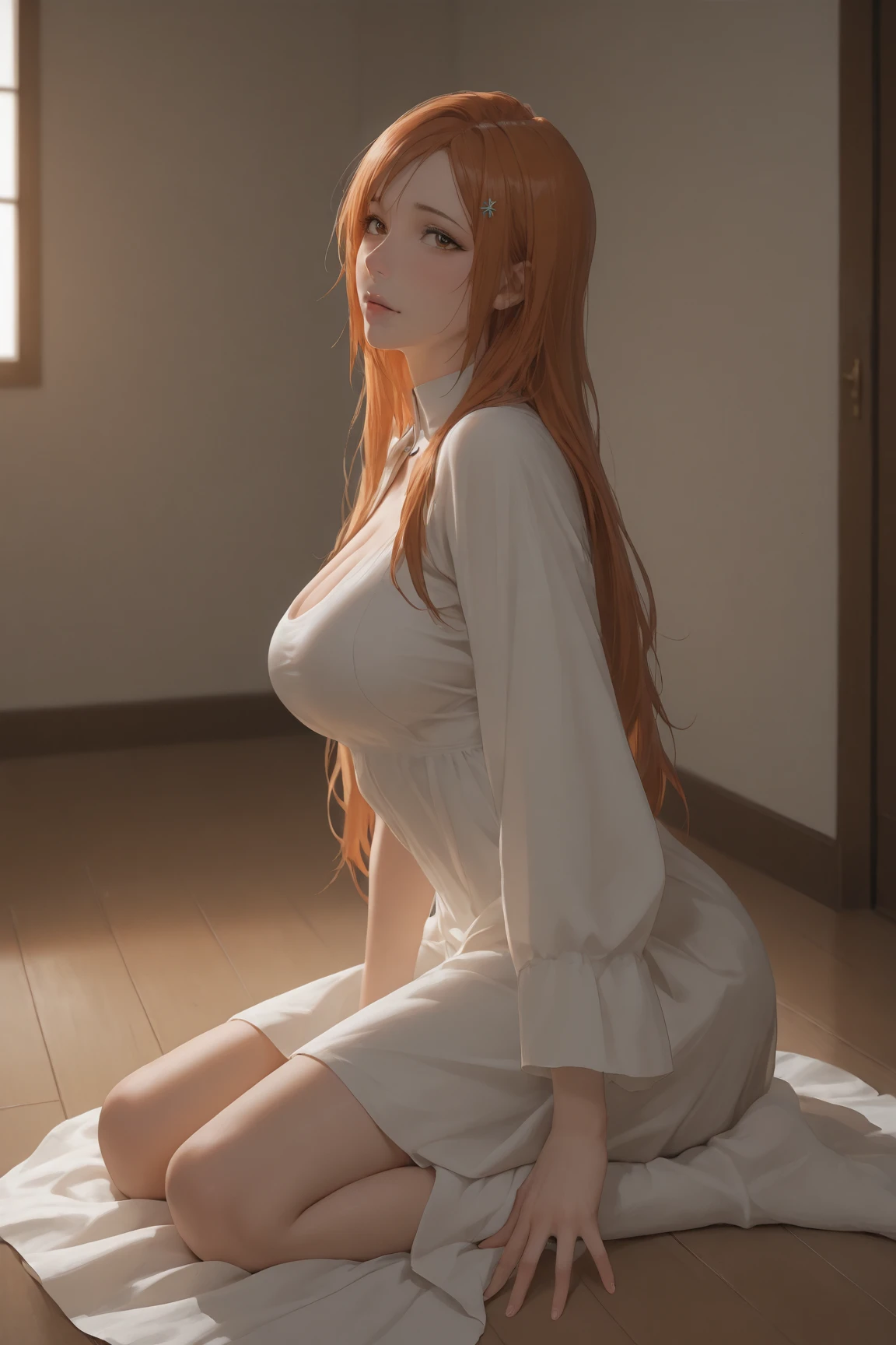 Sexy beautiful lawyer、open legs, (Solo, 20 years old、hyperdetailed face、Detailed lips、A detailed eye、二重まぶた、Orange hair colour, Braided hairstyle, long hair, long sleeve Black Blazer、White dress shirts、Tight micro mini skirt)、Read at her desk、at the library、(Glamorous body)、(Colossal tits)、cleavage of the breast、perfect hand, Perfect fingers, perfect chest, Perfect fit, perfect bodies, face perfect, Perfect image realism, 细致背景, detailed costume, maikurobikini、Shirt unbuttoned、Lewd librarian、Hyper-Realism、Photorealsitic、unrealengine、8K maximum resolution, (​masterpiece), ighly detailed, Professional, no bra