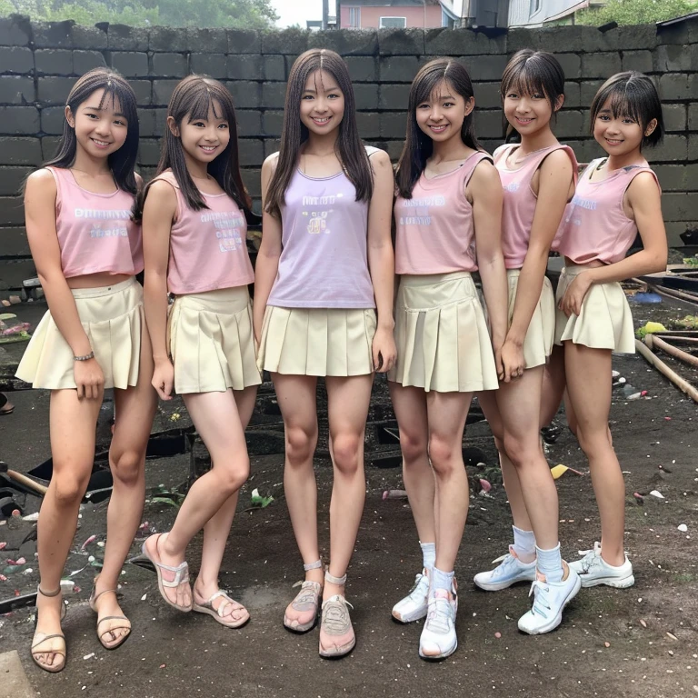 ((ExtremelyDetailed (12 PUNIPUNI KAWAII Girls in a row:1.37) in WHITE at Dusk Enoshima Beach)), (masterpiece 8K TopQuality) (ProfessionalPhoto:1.37), {(Standing Full Body:1.2)|(from below:1.2)}, Different types of hair colors, {(school swimwear)|School Uniform(Upskirt:0.24)}, {Detailed BabyLike hand|Hidden hand}, Joyful Expressions LifeLike Rendering, PerfectLighting, [RainbowColorHorizon]