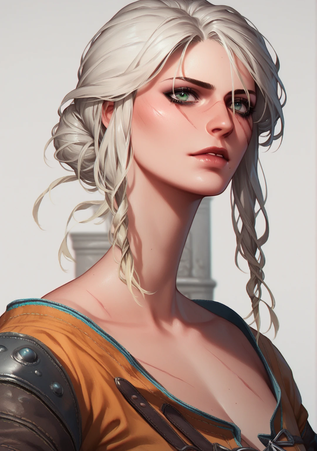 score_9, score_8_up,score_7_up, score_6_up, score_5_up, score_4_up, woman, best quality, highres, portrait, solo, beautiful, makeup, soft lips, daenerys ((bored)), large cleavage,  beautiful dragon dress, (((simple lightning)))