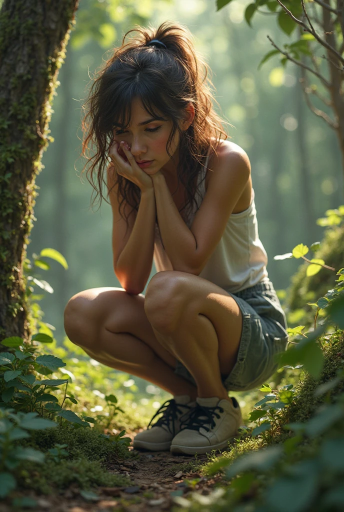 women inside a outhousetoilette with a hole naked sitting/squating in the forest