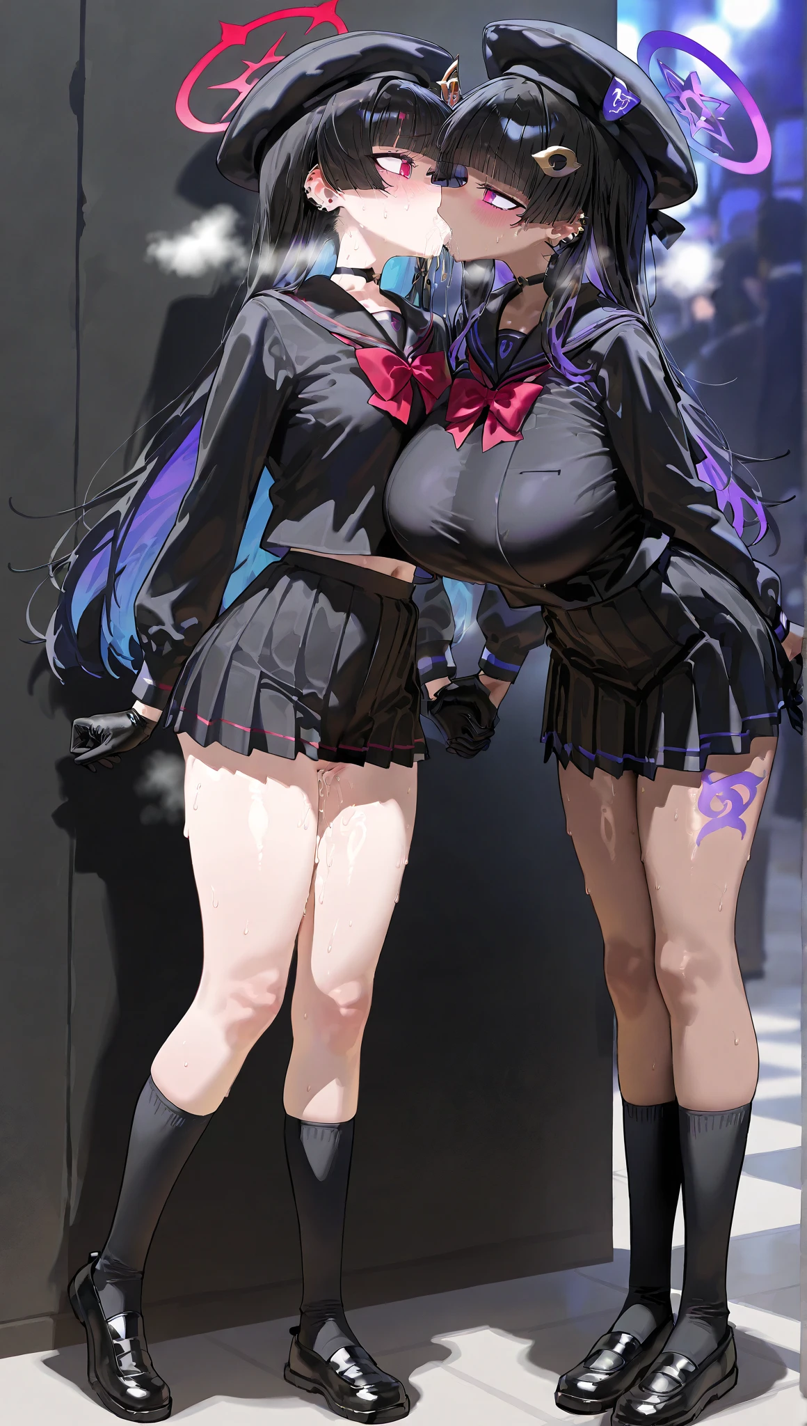 Unreal Engine 5 Realistic Render, (masterpiece, best quality), intricate details, (Best quality)), ((masterpiece)), ((realistic)), (hyperrealism:1.2), (fractal art:1.2), 
1girl, 7rtifa, crop top, arm guards, fingerless gloves, suspenders, pleated miniskirt, black thighhighs, red boots 
extreme detailed eyes, colorful, highest detailed, 
vibrant colors, high contrast,
(8K UHD:1.2), (photorealistic:1.2), beautiful face, top body is hyper realistic thicc muscle and hyper largest_breasts!! with the type of boobs_melons, lower is huge buttocks, wet shiny body