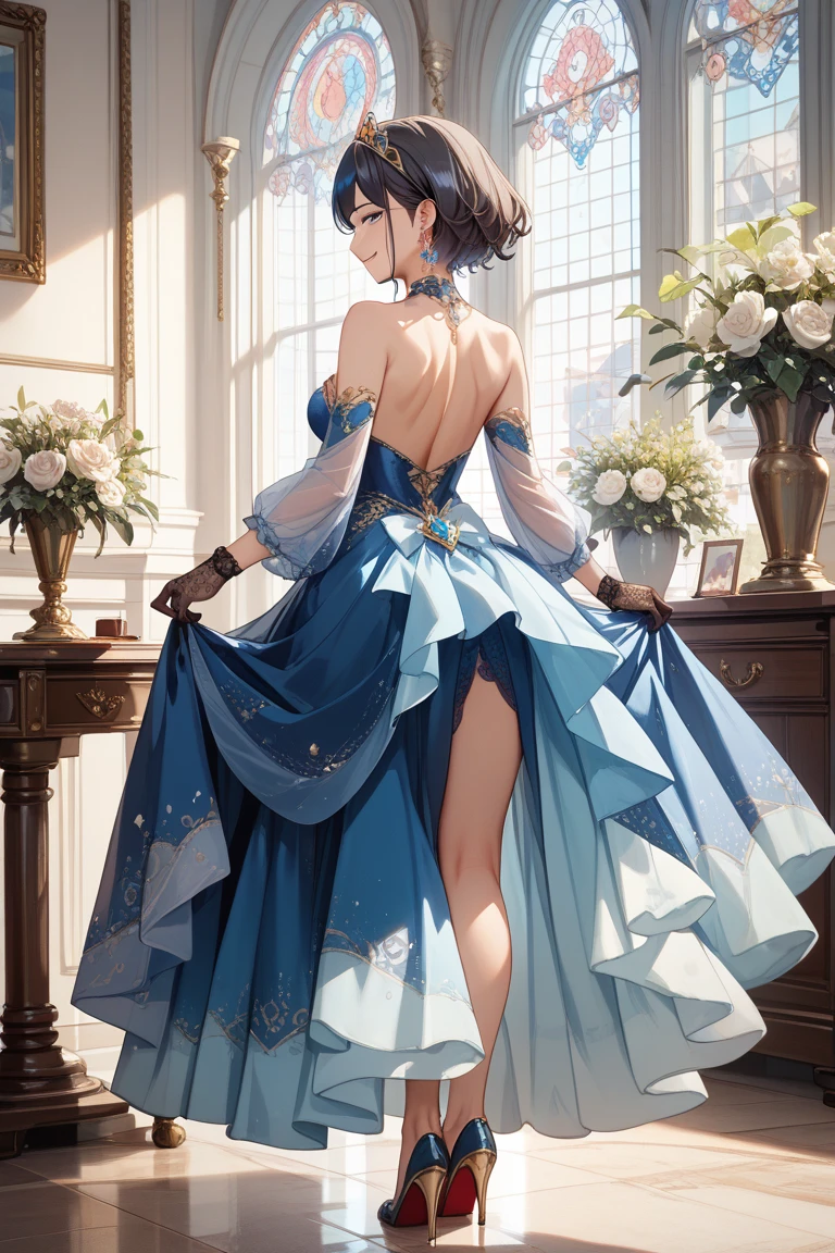 woman with red white blue dress sexy heel