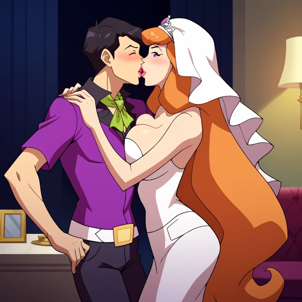 Jessica Rabbit is marrying a fat boy, she has big breasts and a big ass, she wears a sexy wedding dress, they are happy