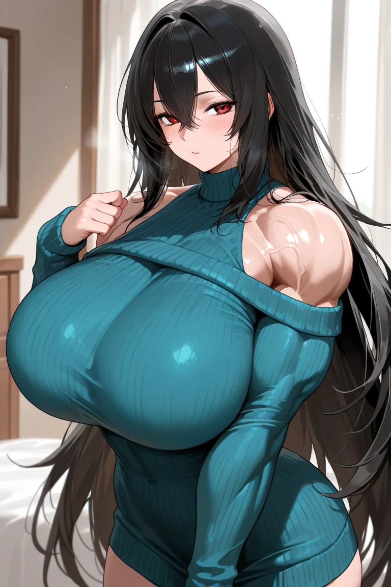 A Beautiful Cute Girl, with (Lush, Long DarkBrown Hair), ((Big Beautiful Blue Eyes), (Massively Oversized, Exaggeratedly Huge, Extremely Enormous Breasts: 1.5)), Wide Hips, (Super Huge, Very Thick Thighs), wearing a (Big Cleavage, DarkBlue Spandex Cropped Top), very Close to Viewer, ((Extremely Detailed)), ((Best Quality)),
