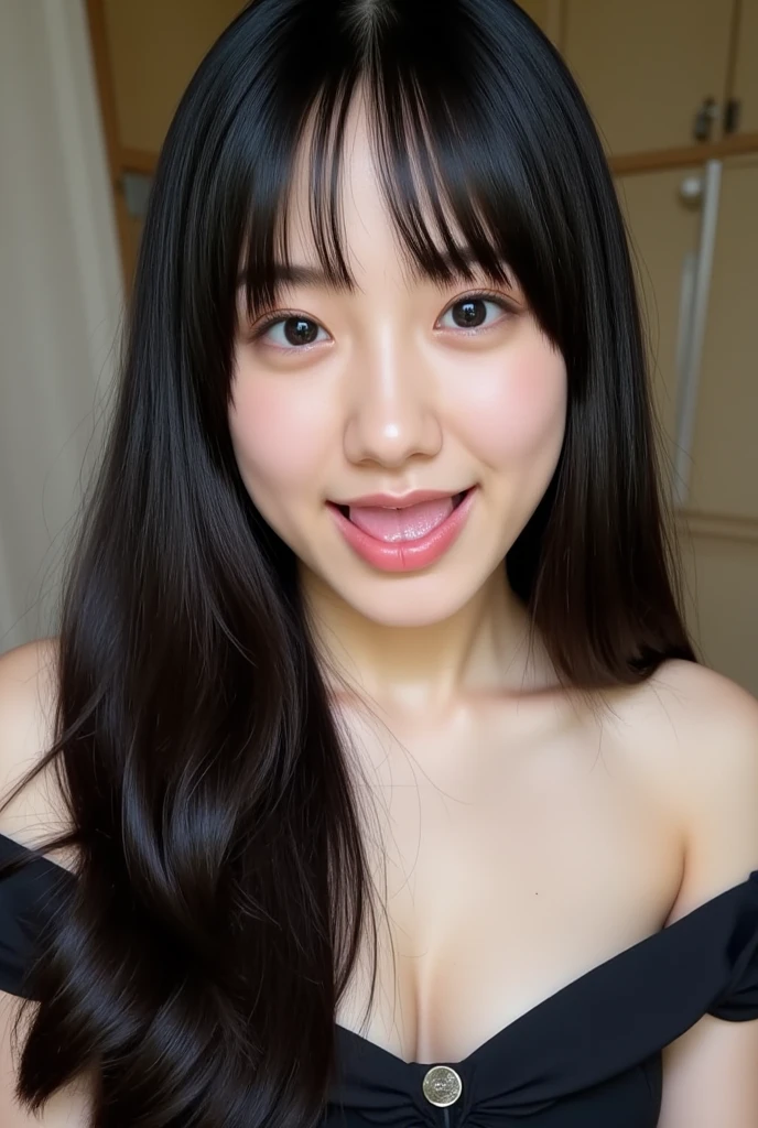 One girl, one girl, one person, long tongue, tongue out, sticking out tongue, sticking out tongue, open mouth and showing teeth, natural smile, (((salute))), salute, salute, Japanese girl, 20-year-old girl, beautiful, pretty face, cute face, mischievous expression, tank top,