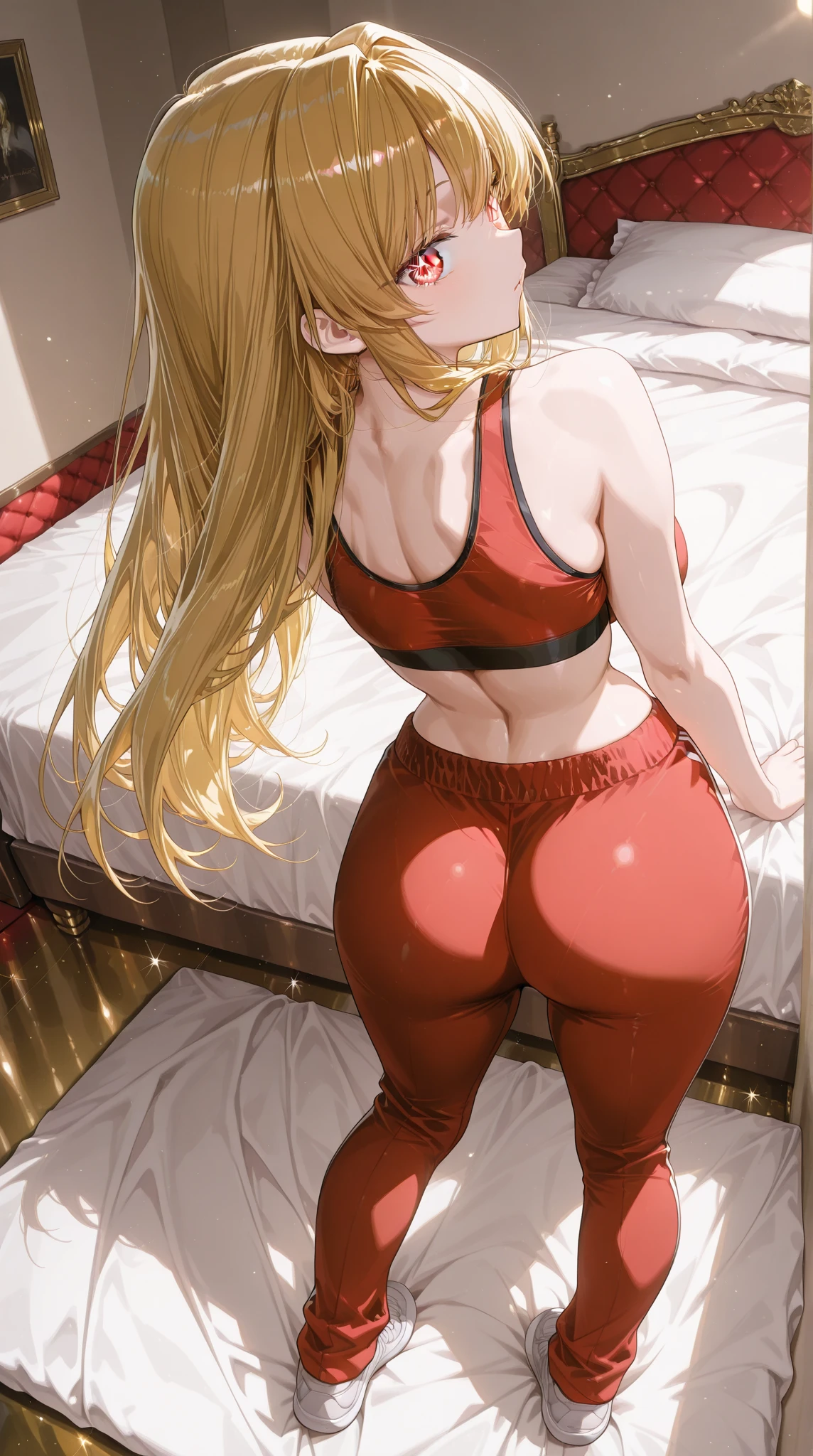 最high quality、Best image quality、masterpiece、With a girl((16 years old, Play sports frequently、Blonde twin tails、Red eyes、Slim waist, Bunny Suit、Walk on all fours on the floor、Legs spread、Back Main、Image from the ass))、high quality、Beautiful art、With background((Sports club))、Tabletop、Exquisite design、Visual Arts、sex scene