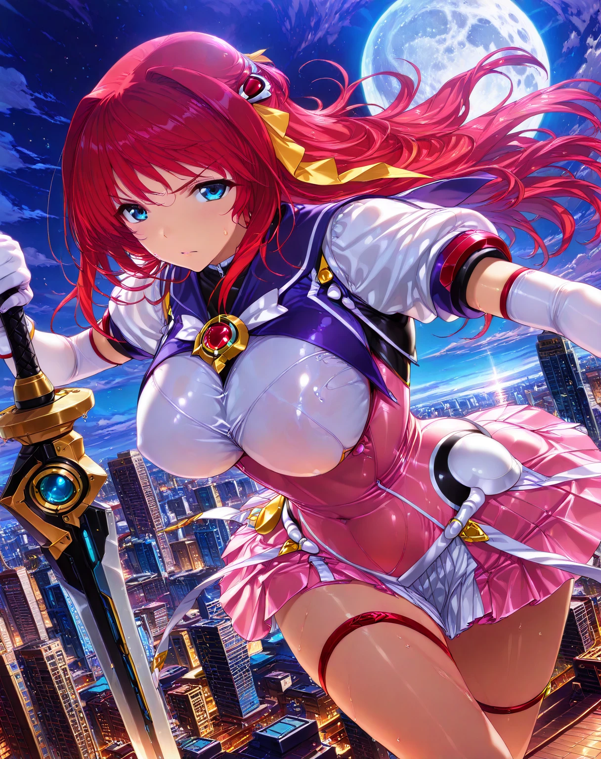 Super detaillierter 8K-CG, high school girls, Schuluniform, perfektes Gesicht, pretty face, perfect cute face, Beautiful girl, Large, Klassenzimmer, Zuschauer, Beautiful night view, beautiful thighs