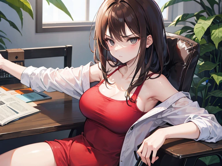 masterpiece, yor, 1girl, Bust A Cup, Amazing Cleavage:1.0, thin waist, big ass, Raised sexy, medium breast: 1.8 posed cleavage:1.2、solo, looking at viewer, open mouth, black hair, red eyes, dress, bare shoulders, jewelry, collarbone, sidelocks, hairband, earrings, indoors, off shoulder, :o, sweater, arms behind back, plant, short hair with long locks, white hairband, off-shoulder dress, sweater dress, off-shoulder sweater, red sweater, big side hair, very long side hair,is rendered in (masterpiece: 1.2, best quality), with (ultra high resolution) and an exquisite (depth of field). This masterpiece is not only visually stunning but also tells