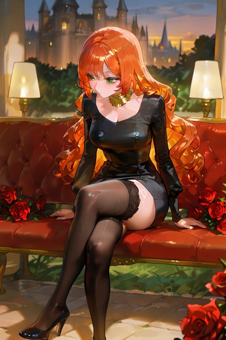 a close up of a woman with red hair and a fox, a beautiful fox lady, foxgirl, orange skin and long fiery hair, green eyes, magali villeneuve', graphic artist magali villeneuve, ginger hair and fur, inspired by Magali Villeneuve, in style of anne stokes, red haired goddess, fantasy fox love, fire hair, by Galen Dara
