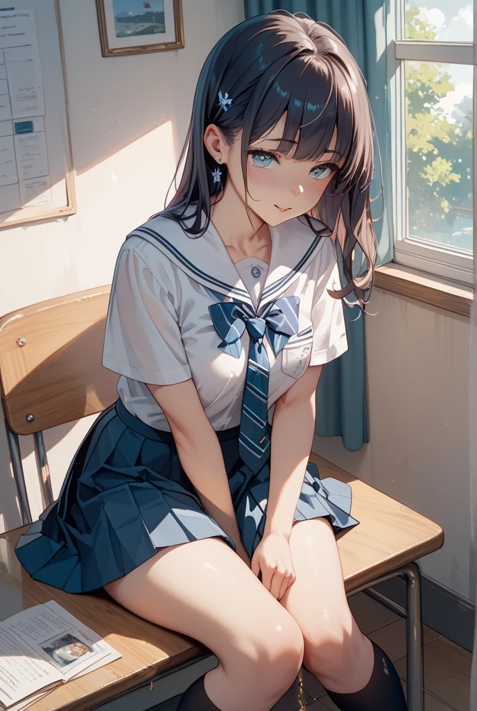 Best image quality, classroom, satin, ""White underwear"", sit, Spread your legs, Rainfall, ""woman"",