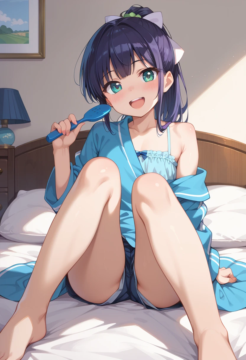 best quality, very aesthetic, Super detailed, best illustration, nsfw, navy blue swimsuit, Japan Student Swimsuit, black_hair,tits, Naked, Lots of love juice, Pussy, Spread legs