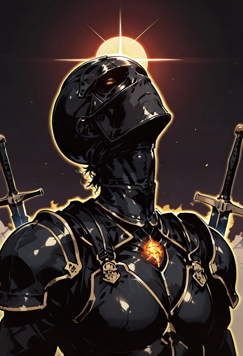 (masterpiece:1.2,exceptional quality,, Knight in Armor , best illustration ,super detail with face facing up),8k,,(Black Armor),(solo),(Dark Knight ),  male、Black Sword ,Nohead,Headless Knight  ,  ,(1 person),Knight of the Deathly Hallows、Ghost, Knight of the Garando、Grave地の背景、Grave、Human spirit、