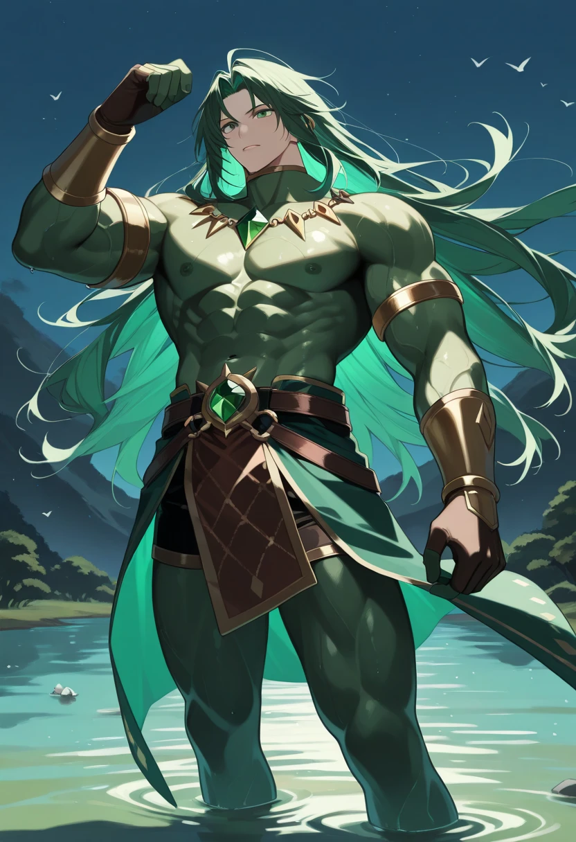 (((intricate design))) (((top quality))) (((16K))) (((High Definition))) 16K splash art, dark shadows, (((photorealistic))) high-res, ultra sharp, ((masterpiece)), the best quality, expressive eyes, perfect face, (((druid outfit))) Super eyes, perfectly detailed anatomy (((Volumetric lighting))) (((cinematic lights))) (((1Male))) (((Bodybuilder))), (((muscular))), (((body blushing))) (((big pecs))) (((bulge))) there is a sexy mature man with green paint on his body, slick shaved sides hairstyle, ((thighs)) bodily fluids, round butt, green coloured skin, green skin! (((green coloured skin!!))), (((green skin))). (((green-skinned))), (((mesh robes))) ((green skin with scales)), ((green skin)), windy, (((cave background))), (((greenish skin))) plantation on the male body, windy, leaves falling (((a powerful nature deity))), elf ears, druid magic, swirling magic, cell-shaded adult animation, gem necklace, hot reptile muscular humanoid man, muscular green body. Hazel eyes, glowing veins, nature spirit, long sash, tentacle overload