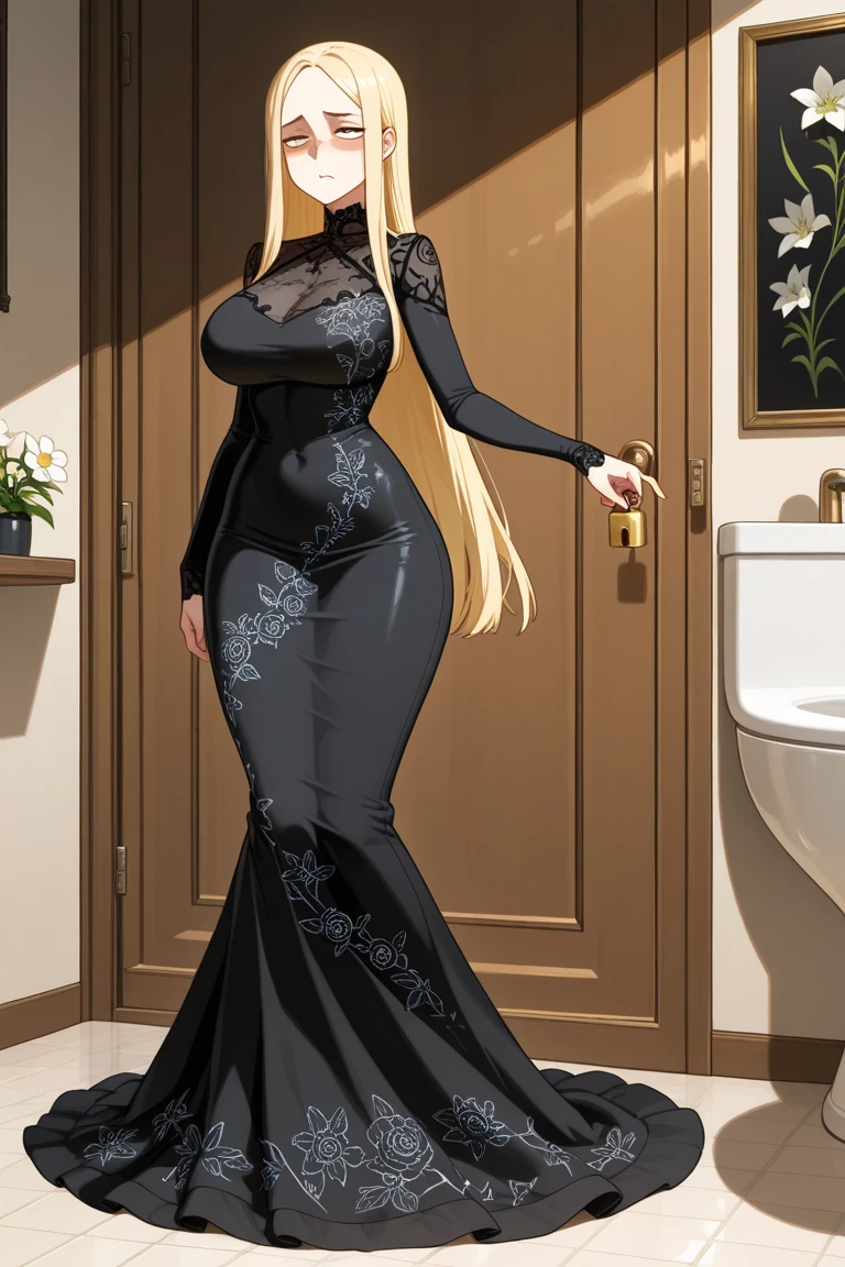 young woman of 18, long blond hair, little black tight dress, sandals, big breasts, big asses, unité 8k fond d'écran, ultra détaillé, meilleure qualité,