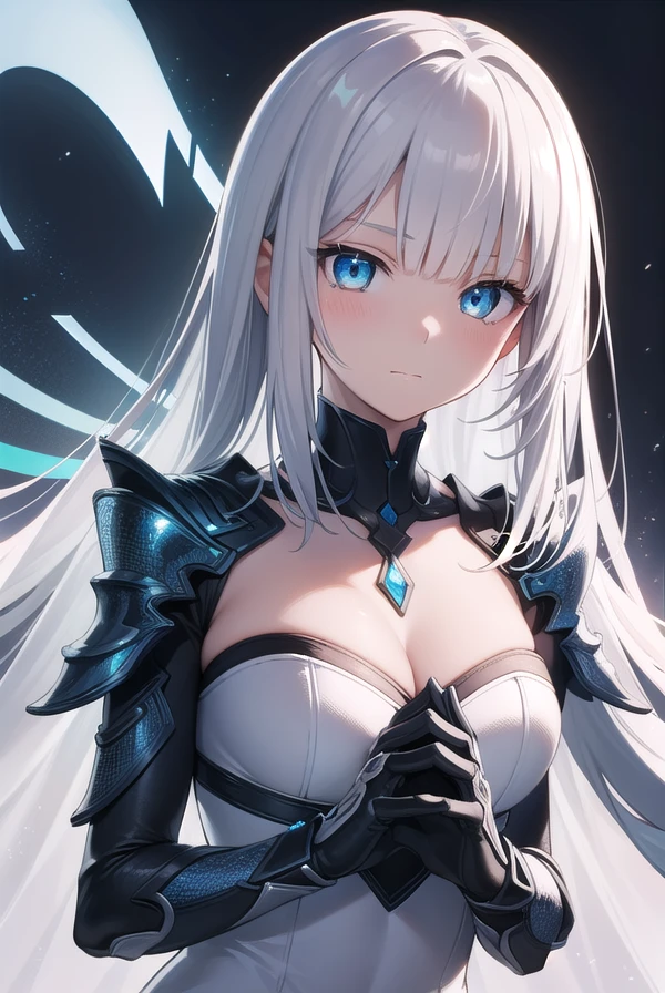 (masterpiece, best quality, ultra-detailed, best shadow), (detailed background,dark fantasy), (beautiful detailed face), high contrast, (best illumination, an extremely delicate and beautiful), ((cinematic light)), colorful, hyper detail, dramatic light, intricate details, (1girl, solo,white hair, sharp face,purple eyes, hair between eyes,dynamic angle), blood splatter, swirling black light around the character, depth of field,black light particles,(broken glass),magic circle,