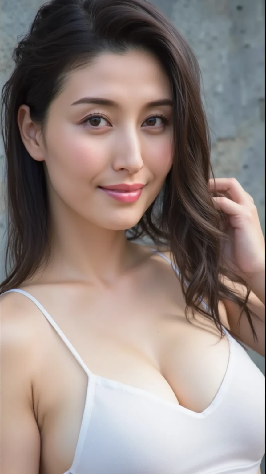 Super Smile, Random Pose, mix4, (8K, RAW photo, top quality, masterpiece: 1.2), (realistic, photorealistic: 1.37), 1 girl, cute, cityscape, night, rain, wet, professional lighting, photon mapping, radiosity, physically based rendering, gradient brunette hair, short curly, handsome, girly, white ball set, excellent image quality(High Definition), 1080p, (Clear Face), (Detailed Facial Description), (Detailed Hand Description), (Masterpiece), (Exquisite CG), Extreme Light and Shadow, disheveled Hair, Masterpiece, Rich Detail, (Exquisite Facial Features), (Best Image Quality), (Masterpiece), (Eye for Detail), Looking Eyes, Delicate Clavicle