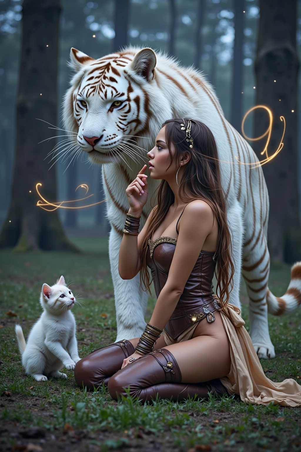 Masterpiece a Beautiful elf (perfect face) with two-piece fantasy outfit 🐦‍🔥👿 riding a white tiger in the savanna, intricate details, hyper-realistic. great detail textures, Professional photography, bokeh, natural lighting, Canon lens, captured with 64 megapixel DSLR camera and sharp focus