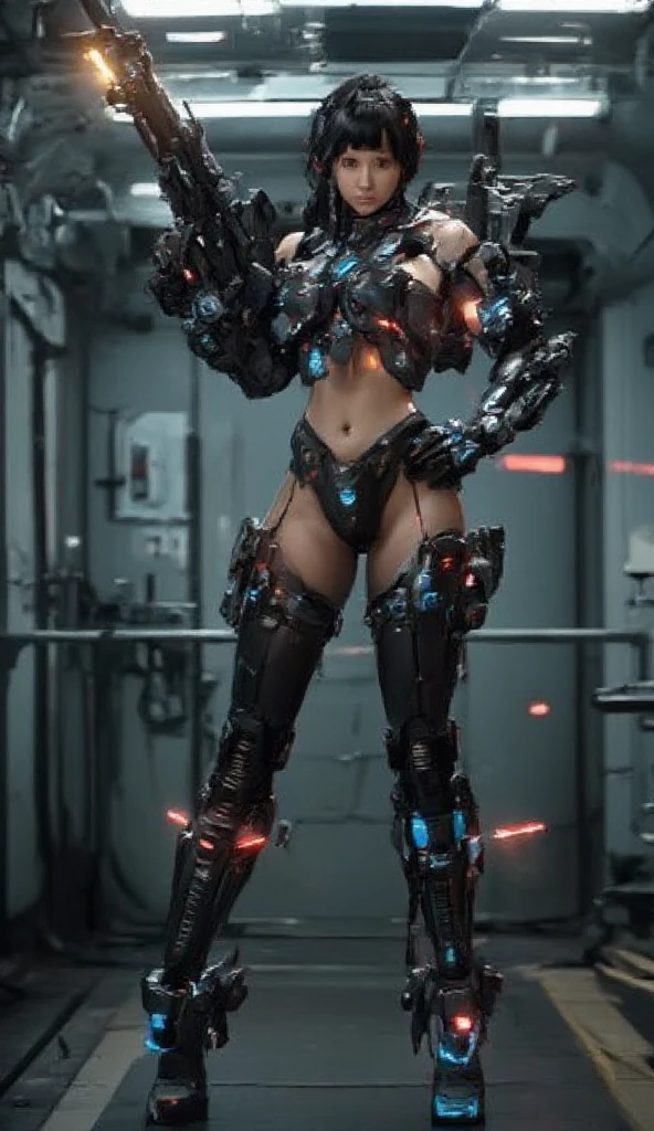 Incredibly strong muscular woman, Fire effect super long hair dragged on the ground, Exquisite and perfect facial features, Huge size, Broad muscular shoulders, huge boob, Protruding abdominal muscles, Especially the huge buttocks, Super thick muscle legs, Two-meter-long legs, Wide crotch，Exaggerated body proportions, Cool combat boots, The rump has nine long dragon tails, Gorgeous high heels，Bare skin clothing, Full body photo from head to toe, Light particles, Ultra HD 4K, Ultra-detailed, Realistic:1.37, Vivid colors, Studio lighting, Physically-based rendering, Extreme detail description