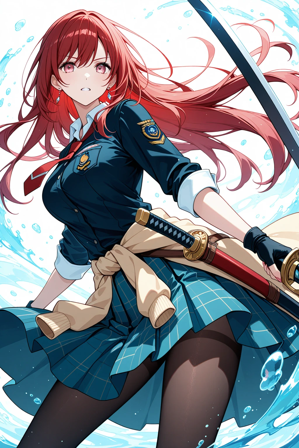 Nino Nakano,manos detalladas,Pose sexy,Uniforme Samurai Blanco,lago,wielding katana