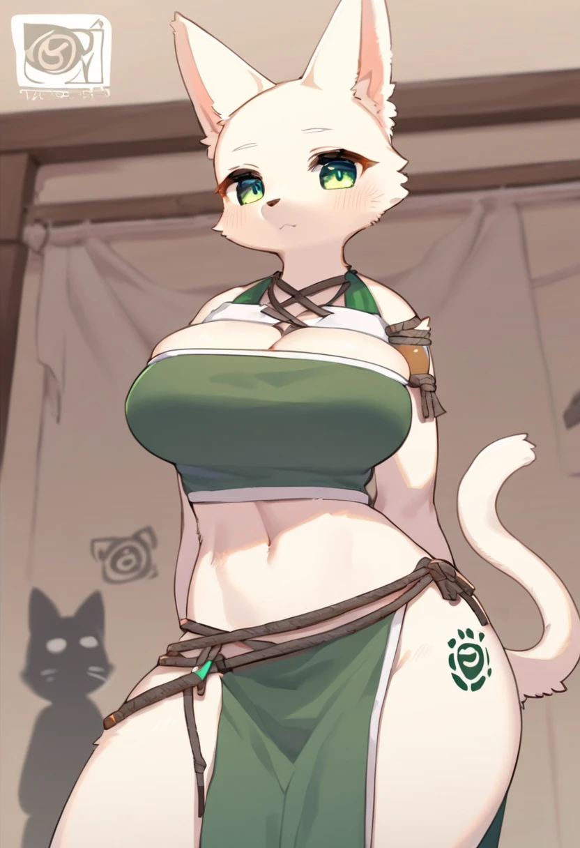 Atalanta. 30 year old single woman. blonde hair with green, cat ears, green eyes like emeralds, big breasts desnudos desnuda  , scared expression, pale face, cuerpo sweatoso, sweat, tears, crying. pale skin, big breasts, ropa bondage, bondage, bare breasts bottom a modern room.