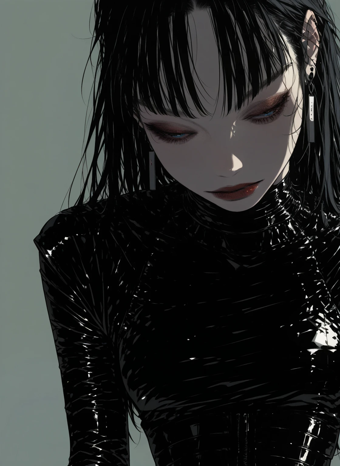 Black Hair、Open your mouth:1.5、Japanese woman in her 30s、Dark Background、One Cool Lady:1.5、night、whole photo、Dark Eyes、Black gloves、Ominous Machine Lifeform、Nihil、Half of his body is made of machinery、Mechanical Man:1.5、Modern clothing:、Creepy、Scary atmosphere、Teeth grinding、Crazy look、Bullish expression