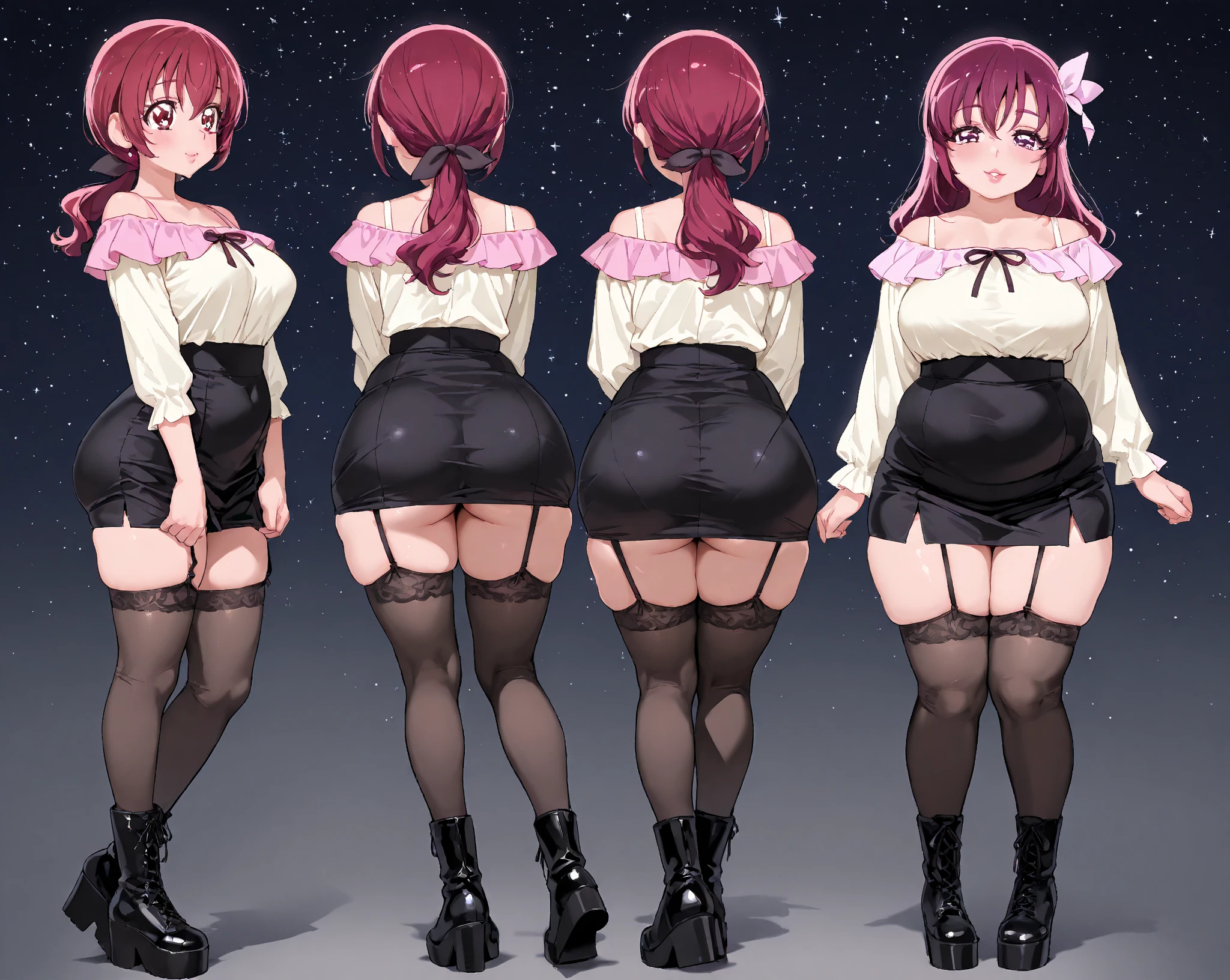 (masterpiece:1.2), Redhead,ponytail,Blue ribbon,Pink apron dress,(Anna Millers:1.5),Red High Heels,White Background, Cute face, (Red eyes:1.5), Perfect body (Large Breasts:1.3), Red Shoes, Hair Ribbon, Highest quality, High resolution, unity 8k wallpaper, (figure:0.8), (Beautiful details in the eyes:1.6), Highly detailed face, Perfect lighting, Highly detailed CGI, (White Background:1.5), I don't have anything in my hands, One girl, whole body