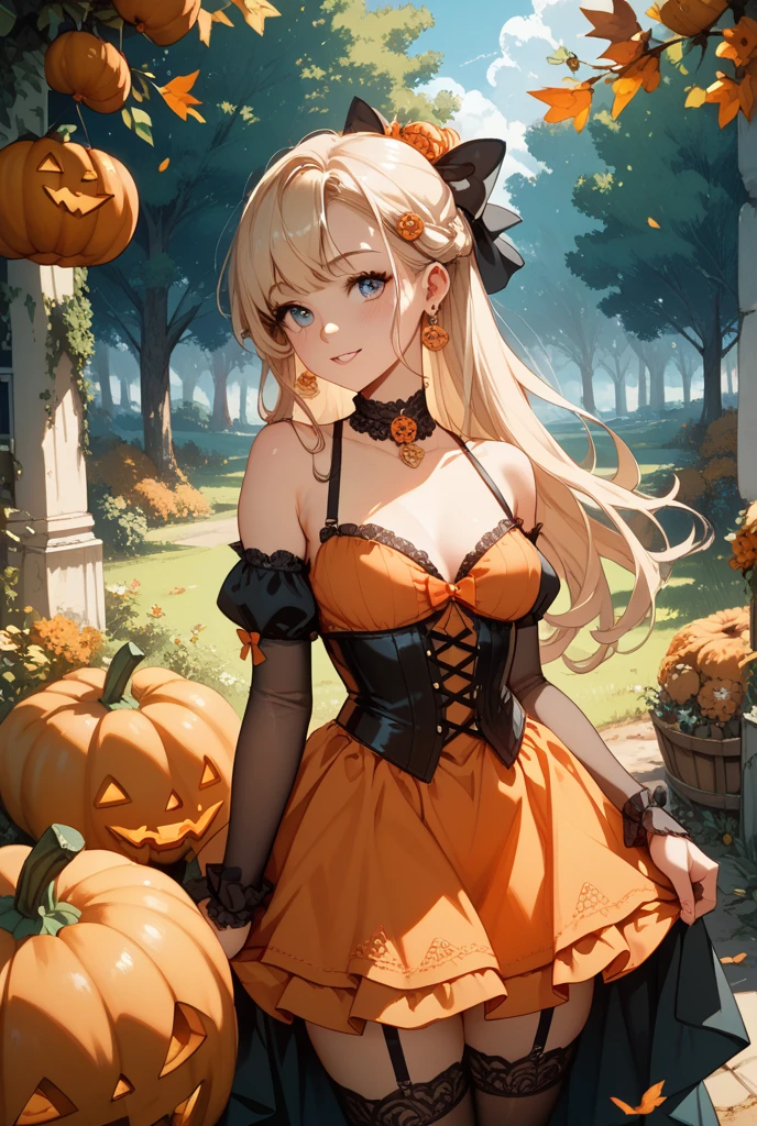 (best quality, highres, masterpiece:1.2), realistic, detailed cartoon style, Halloween extravaganza night, countless pumpkin lanterns, wilderness