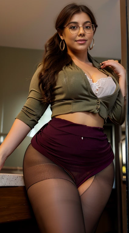 (high quality,ultra-detailed,realistic:1.37),(best quality,4k,8k,highres,masterpiece:1.2), full body, a majestic noble madame over 46 years old, serious expression, plump figure, gigantic cleavage breasts, towering stature, gigantic hip, powerful thighs, intense aura, dominance, plump big fat buttocks, (lace blouse, leggings:1.2), (Teresa Teng:1.25), in the bedroom