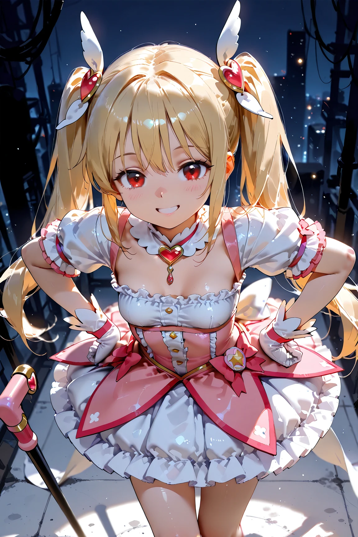lasterk, best quality, masterpiece, 1girl, solo, (flandre scarlet:1.0), standing, kitchen, :o, blush stickers, outdoors, shiny skin, looking at viewer

<lora:lasterkf1:1>