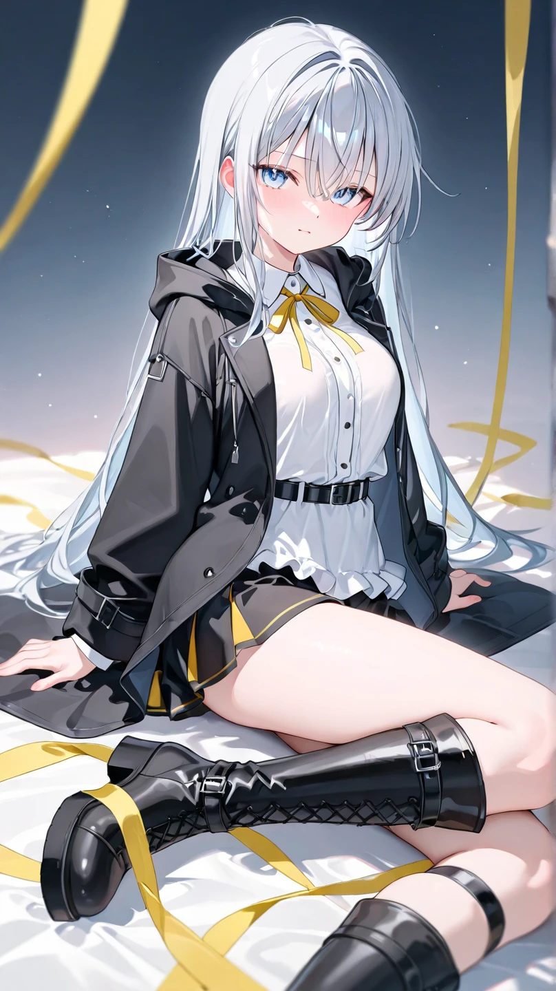 3 dimensions。a beauty girl。1人。Mini skirt。thigh-high socks。Sit up。See-through-Panty。