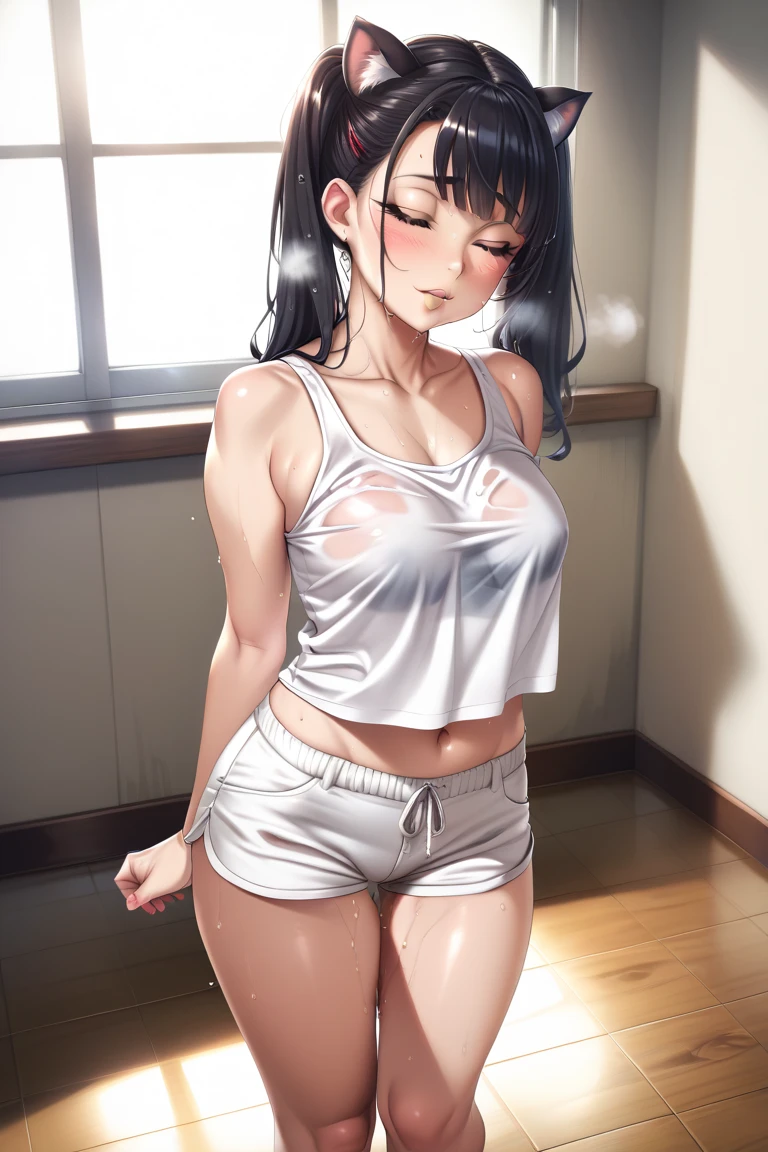 (Anti-aliasing, Intricate Detail, Art Station, Virtual Engine, DOF, Super Resolution, Megapixel, FKAA, TXAA, RTX, SSAO, Post-Processing, Post-Production, Tone Mapping, CGI, VFX, SFX, Crazy Details and Complexity, Ultra Realistic Ultra Detail, Super Detail, Realistic, Ultra Realistic, Unreal Engine, 8K, Masterpiece, Best Quality, Silver, Long Hair, Collarbone, Navel, Mid-Chest, Radiant Skin, Ray Tracing, Depth of Field, Looking at the Audience, Bump pose, restrained, a girl in seductive short-sleeved pink pajamas in the jungle, shiny breasts with sweat inside, (Evil: 1.9) (Porn: 2.0)